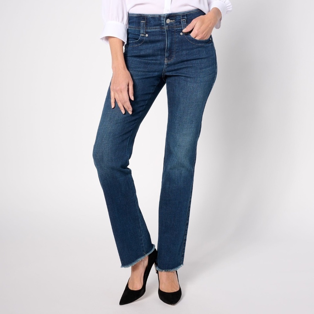 NYDJ High-Rise Marilyn Straight Frayed Hem Jeans in Cambridge Wash |10|